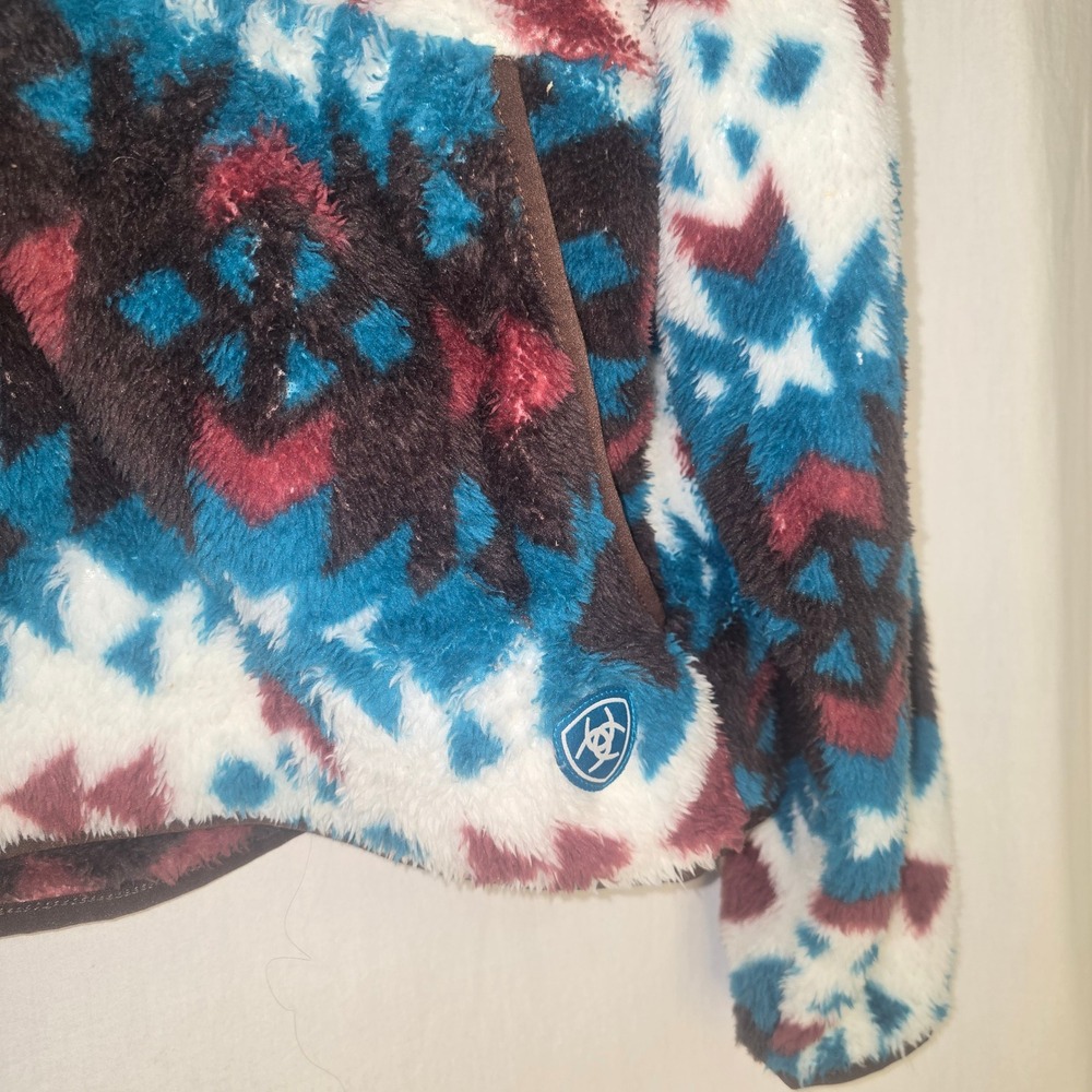 Ariat Berber Snap Front Sweatshirt Women Large Blue Aztec Fleece Western - Picture 6 of 7